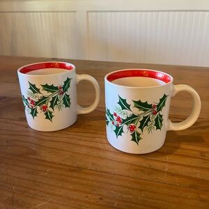 Vintage 1985 Himark Holly Leaf and Berry Design Mugs - Set of 2